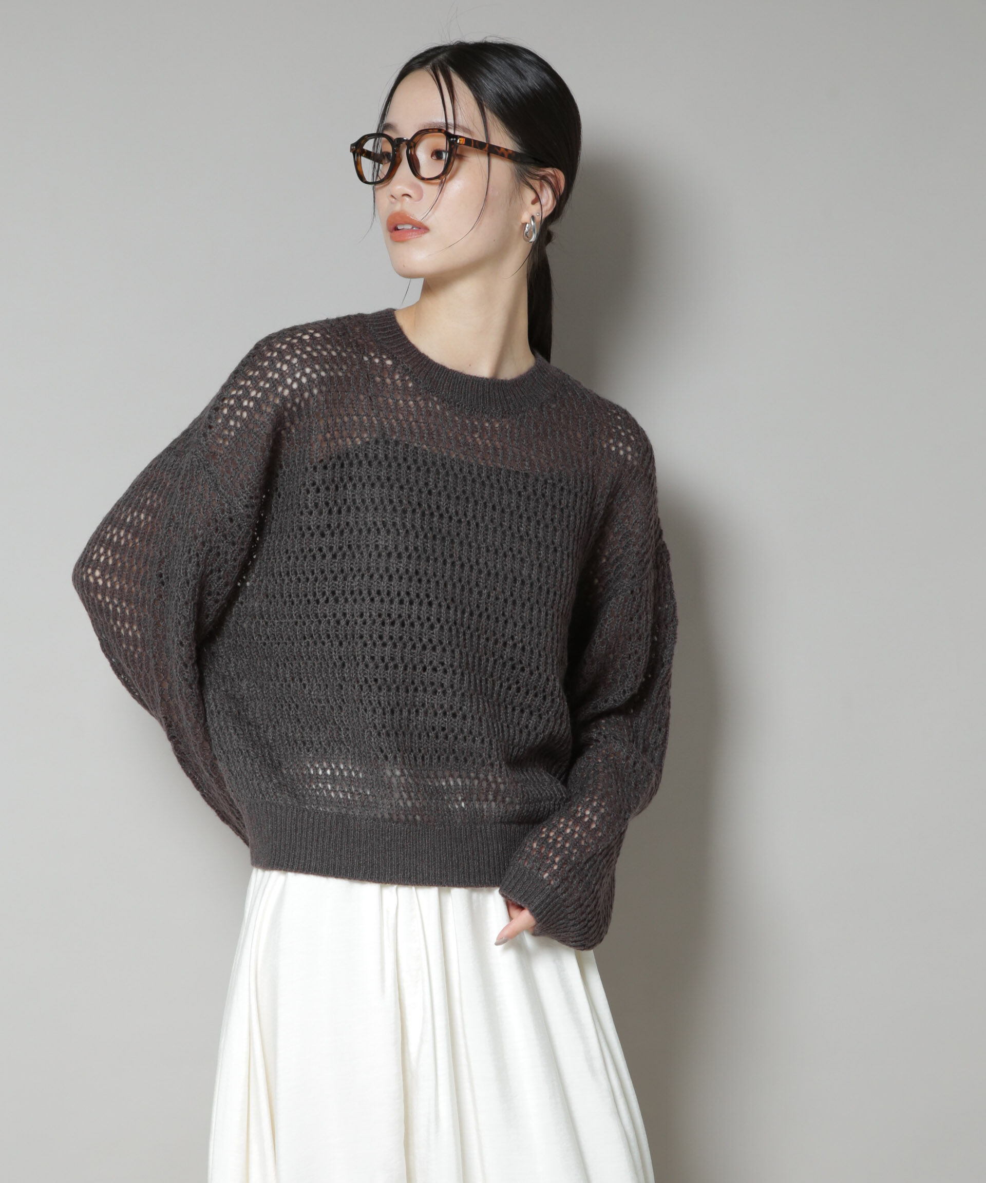 nano･universe「モヘヤライクメッシュニットトップス」|ニット・セーター|D.グレー2