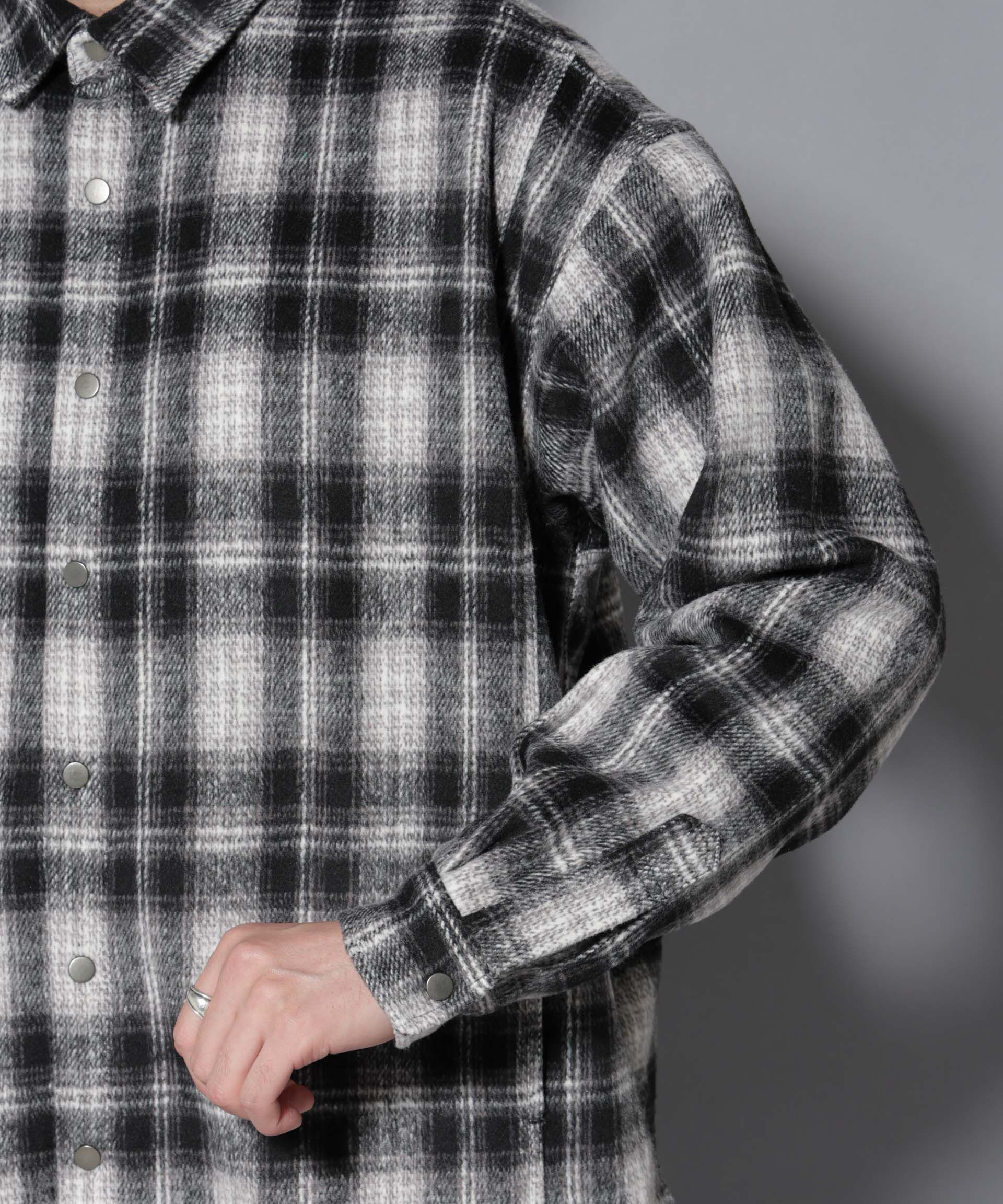 nano･universe「シャギーオンブレーチェックジャケット」|ブルゾン・スタジャン|