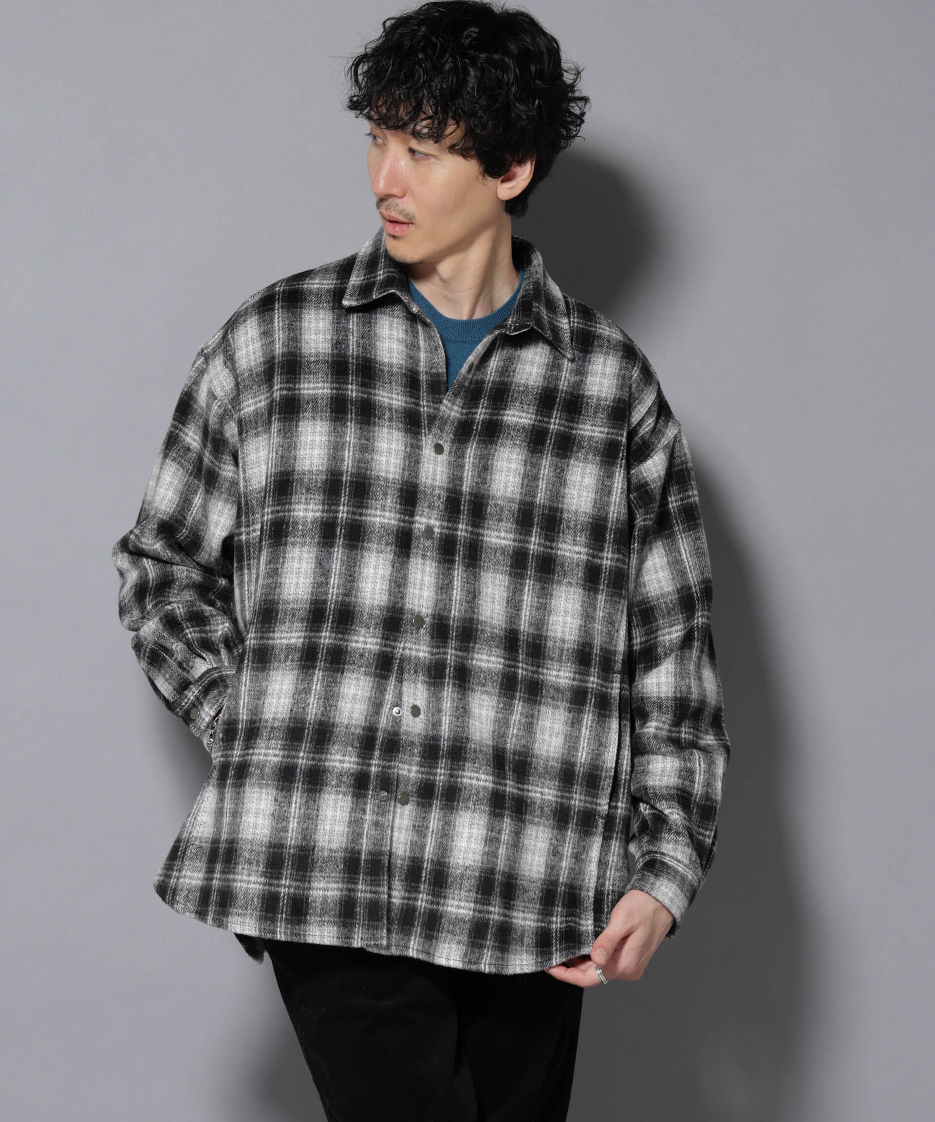 nano･universe「シャギーオンブレーチェックジャケット」|ブルゾン・スタジャン|
