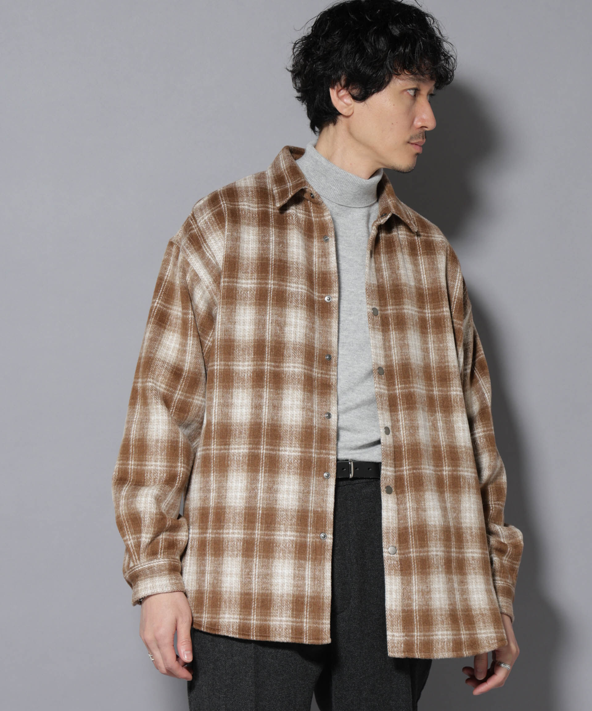 nano･universe「シャギーオンブレーチェックジャケット」|ブルゾン・スタジャン|