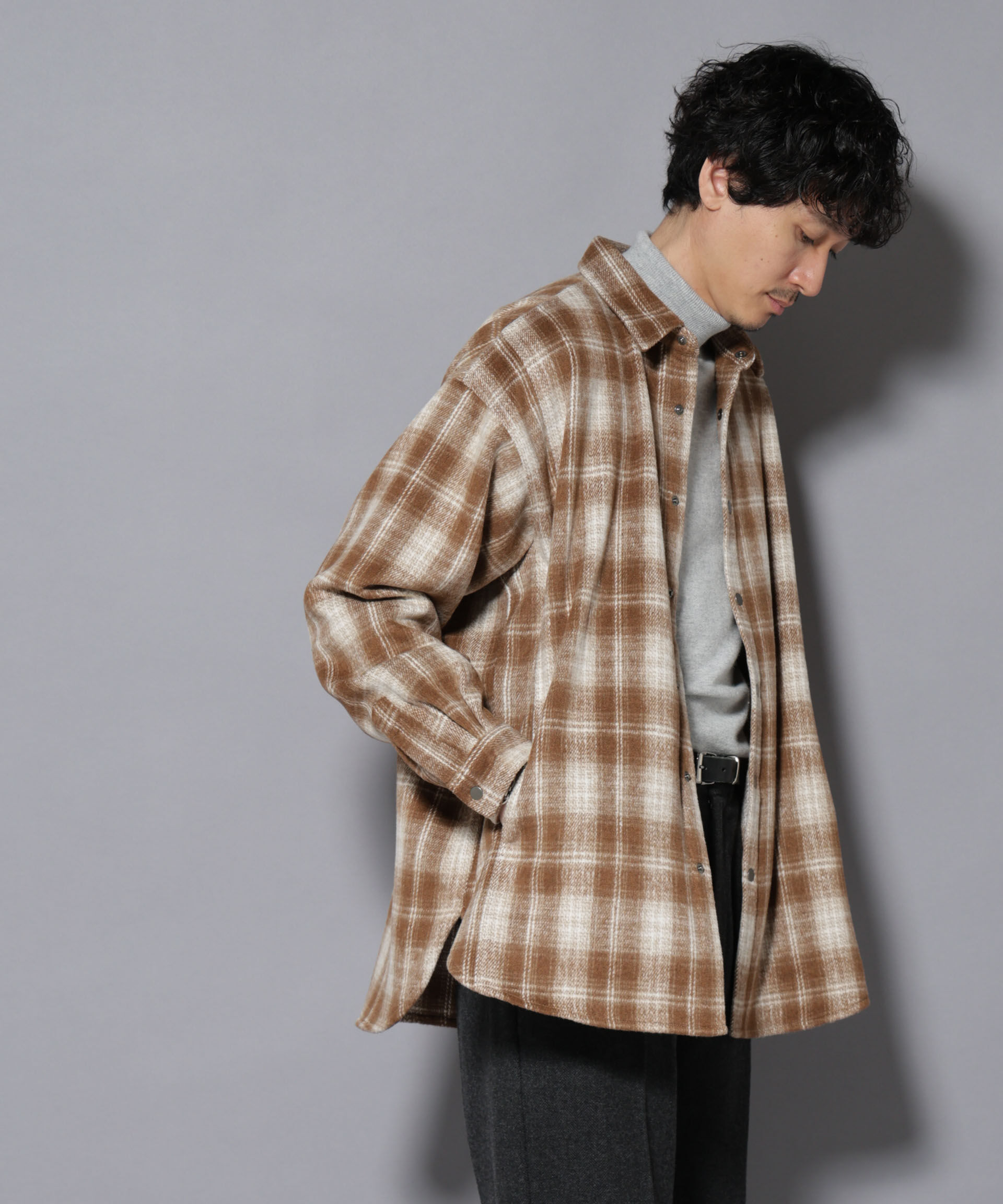 nano･universe「シャギーオンブレーチェックジャケット」|ブルゾン・スタジャン|