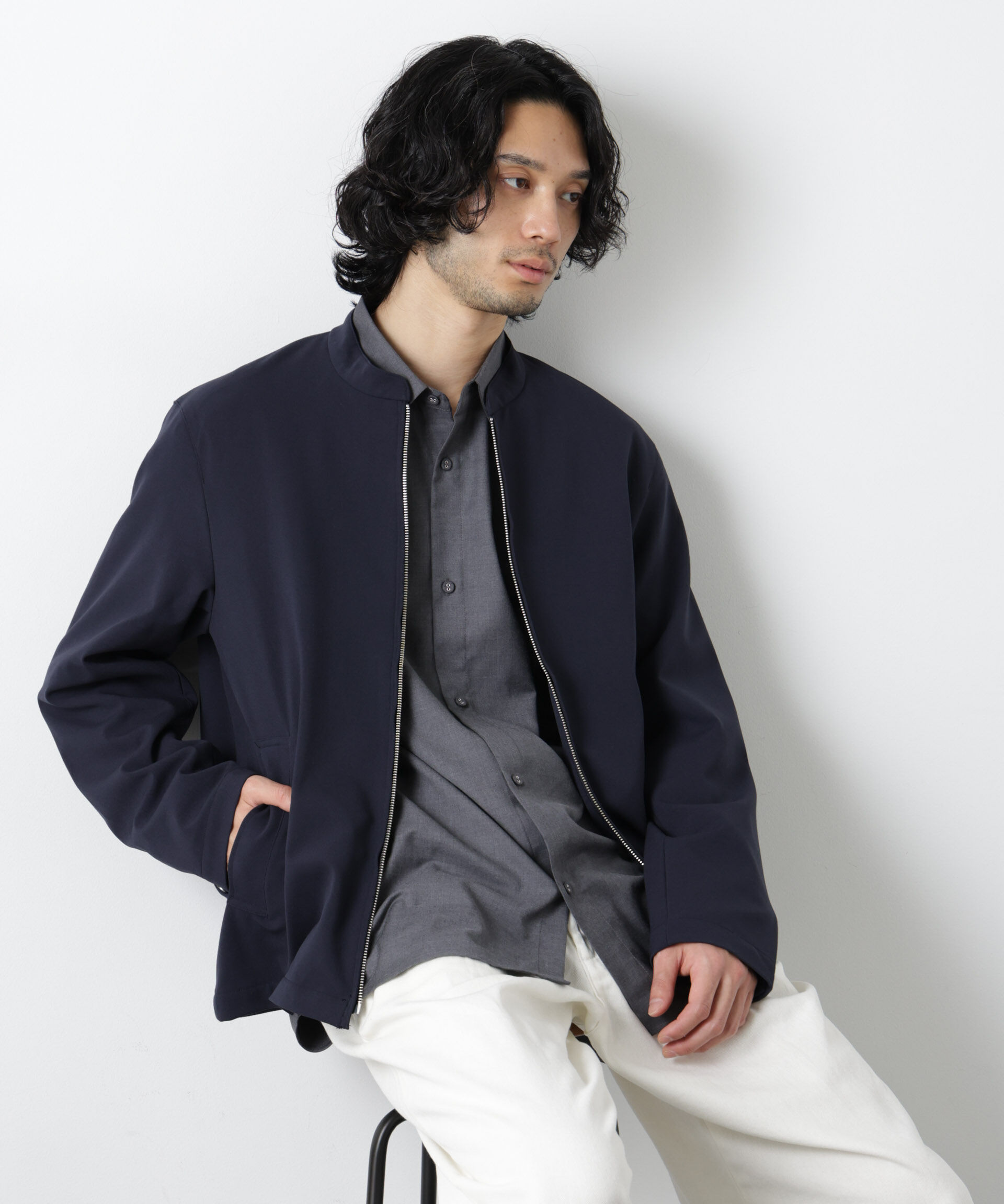 nano･universe「TR シングルライダースブルゾン」|ブルゾン・スタジャン|D.ネイビー1