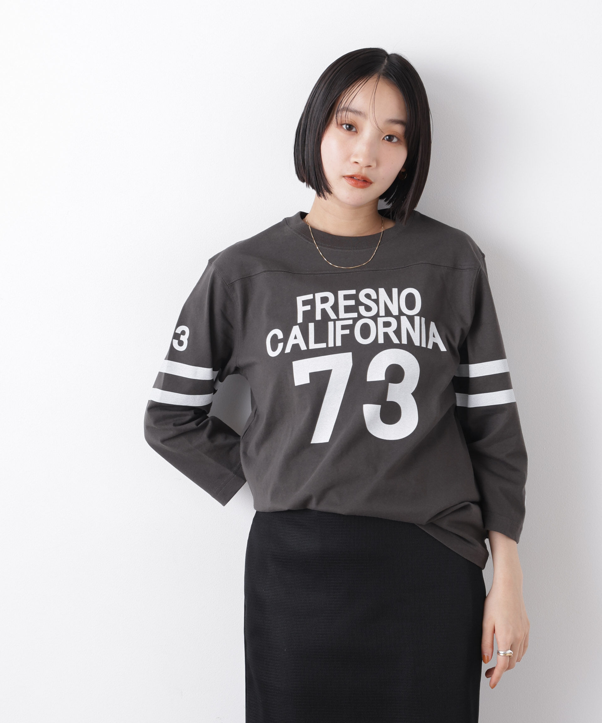 nano･universe「Champion/3/4 SLEEVE FOOTBALL T-SHIRT」|Tシャツ・カットソー|ブラック