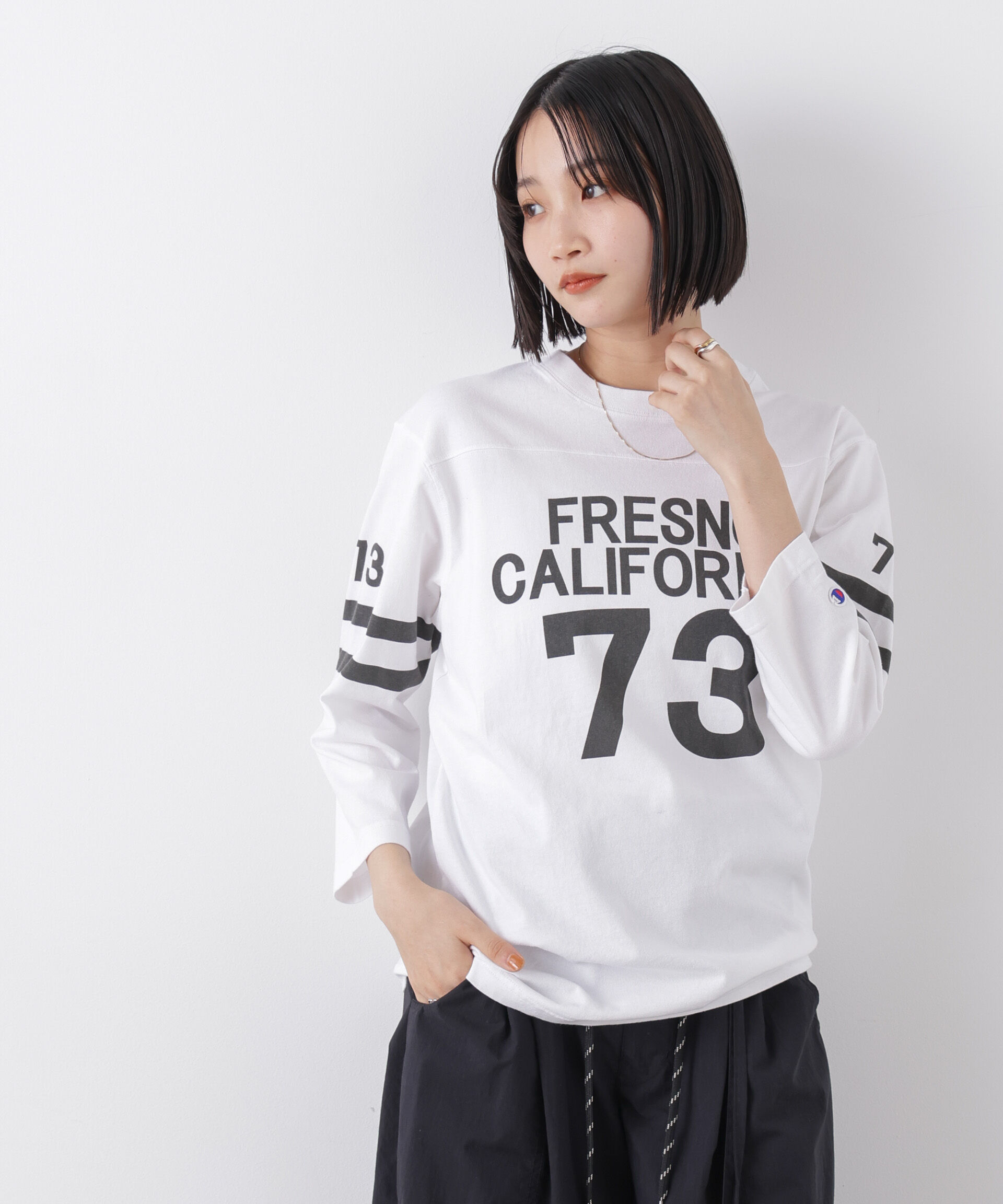 nano･universe「Champion/3/4 SLEEVE FOOTBALL T-SHIRT」|Tシャツ・カットソー|