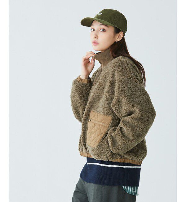 LACOSTE「リブニットスタンドカラーソフトボアジャケット / スタンドジップボアブルゾン」|ブルゾン・スタジャン|カーキ