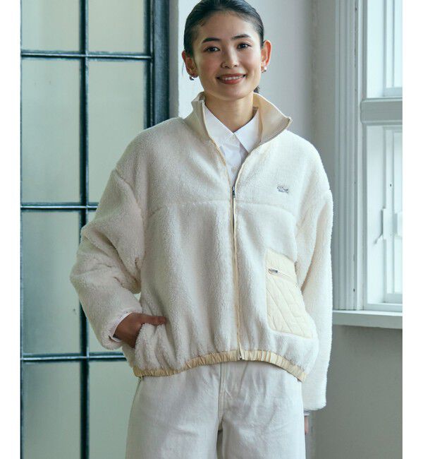 LACOSTE「リブニットスタンドカラーソフトボアジャケット / スタンドジップボアブルゾン」|ブルゾン・スタジャン|