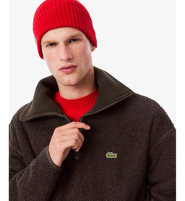LACOSTE「ハイネックハーフジップ オーバーサイズブークレフリースブルゾン」|ブルゾン・スタジャン|