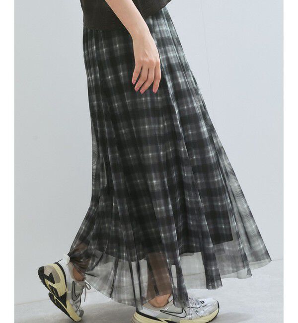 VIS「【洗える】チュールプリントチェックスカート」|スカート|