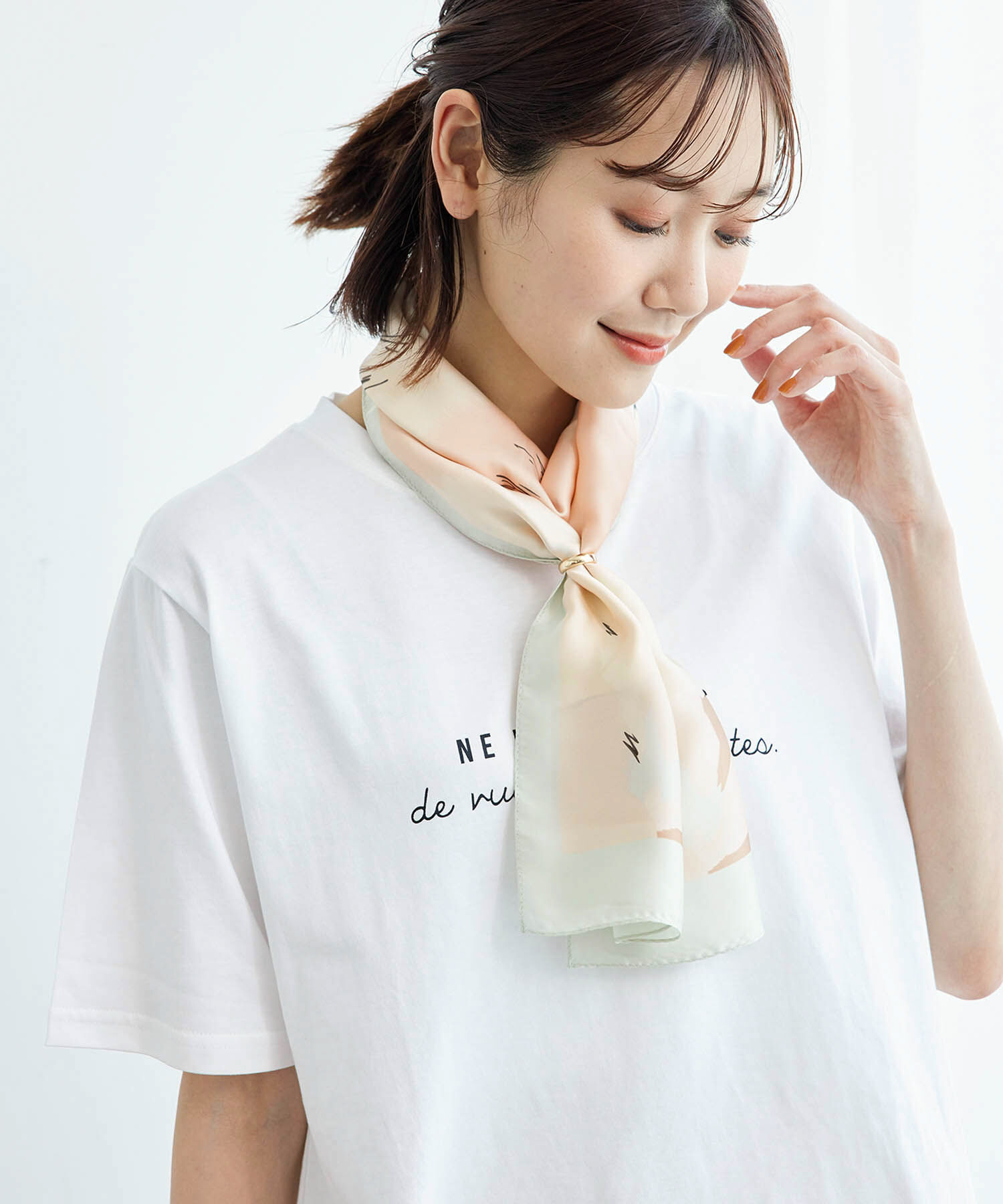 ROPE PICNIC PASSAGE「リング付きペールトーンカラーロングスカーフ」|バンダナ・スカーフ|グリーン系(35)