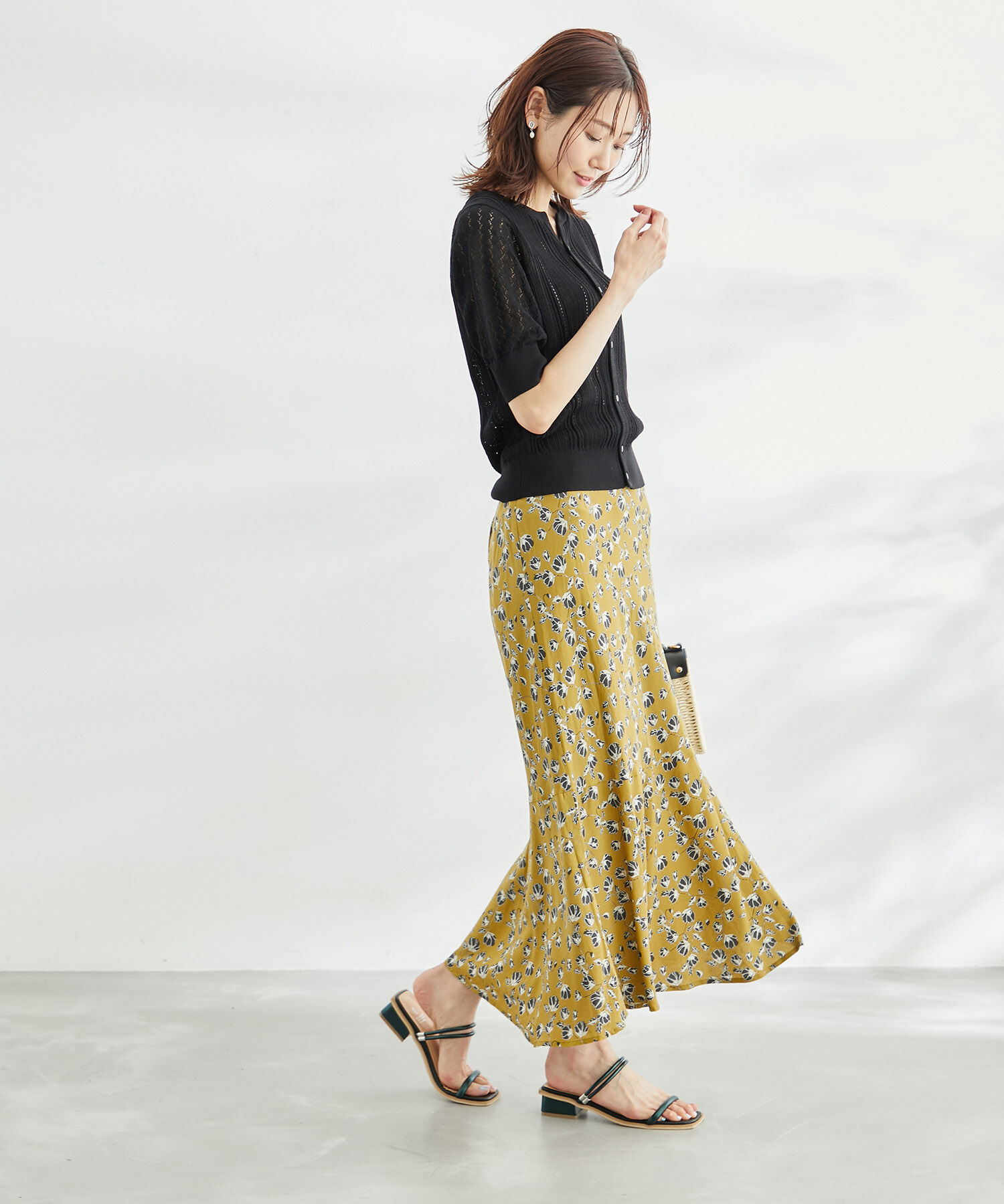 Rope&rsquo;Picnic「ドット/花柄麻混マーメイドスカート」|スカート|