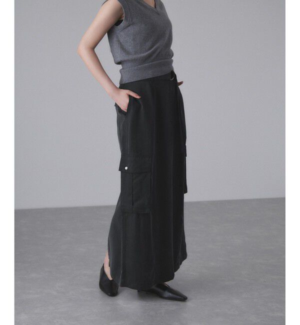 ADAM ET ROPE'「【サステナブル】キュプラカーゴスカート」|スカート|ブラック(01)