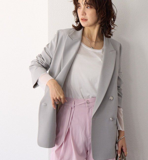  「【オンオフ使える】ドライギャバピークドラペルジャケット」|テーラードジャケット|ライトグレー