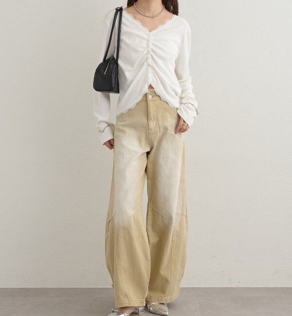  「ギャザーレースリブカーディガン」|Tシャツ・カットソー|