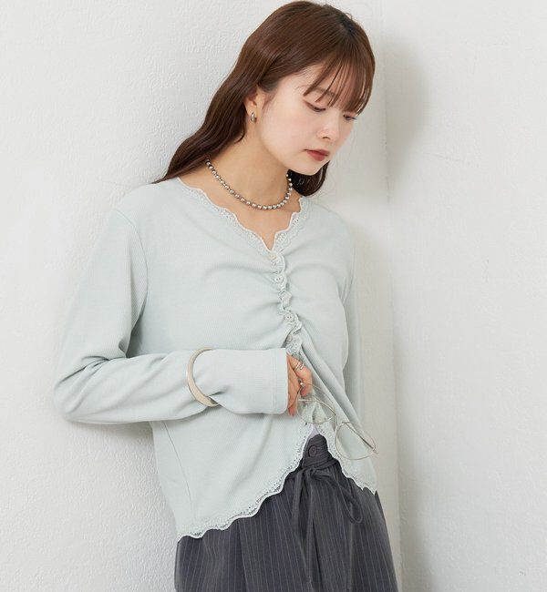  「ギャザーレースリブカーディガン」|Tシャツ・カットソー|