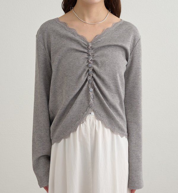  「ギャザーレースリブカーディガン」|Tシャツ・カットソー|
