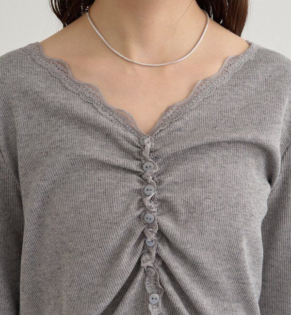  「ギャザーレースリブカーディガン」|Tシャツ・カットソー|