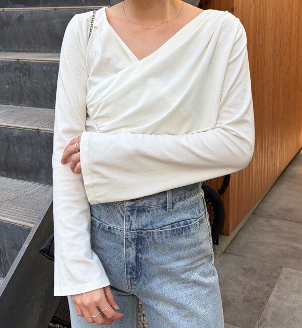  「ドレープアシメネックTシャツ」|Tシャツ・カットソー|