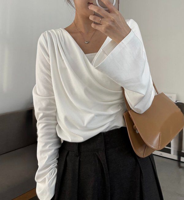  「ドレープアシメネックTシャツ」|Tシャツ・カットソー|