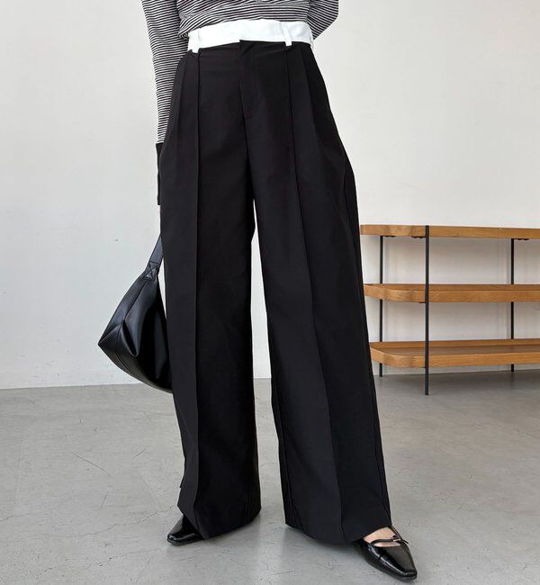  「〈C.L〉バイカラーウエストパンツ」|チノ|ブラック