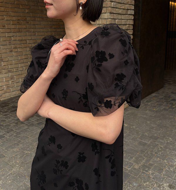  「【オケージョン/サイズ展開あり】フロッキーパフワンピース」|ワンピース|ブラック