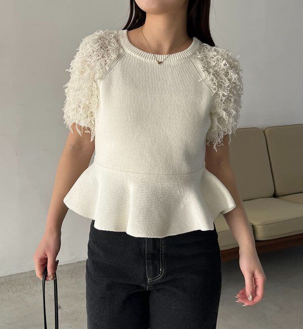  「フリンジペプラムニット」|ニット・セーター|ホワイト