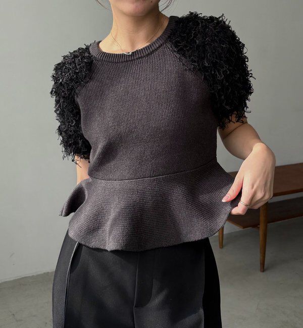  「フリンジペプラムニット」|ニット・セーター|チャコールグレー