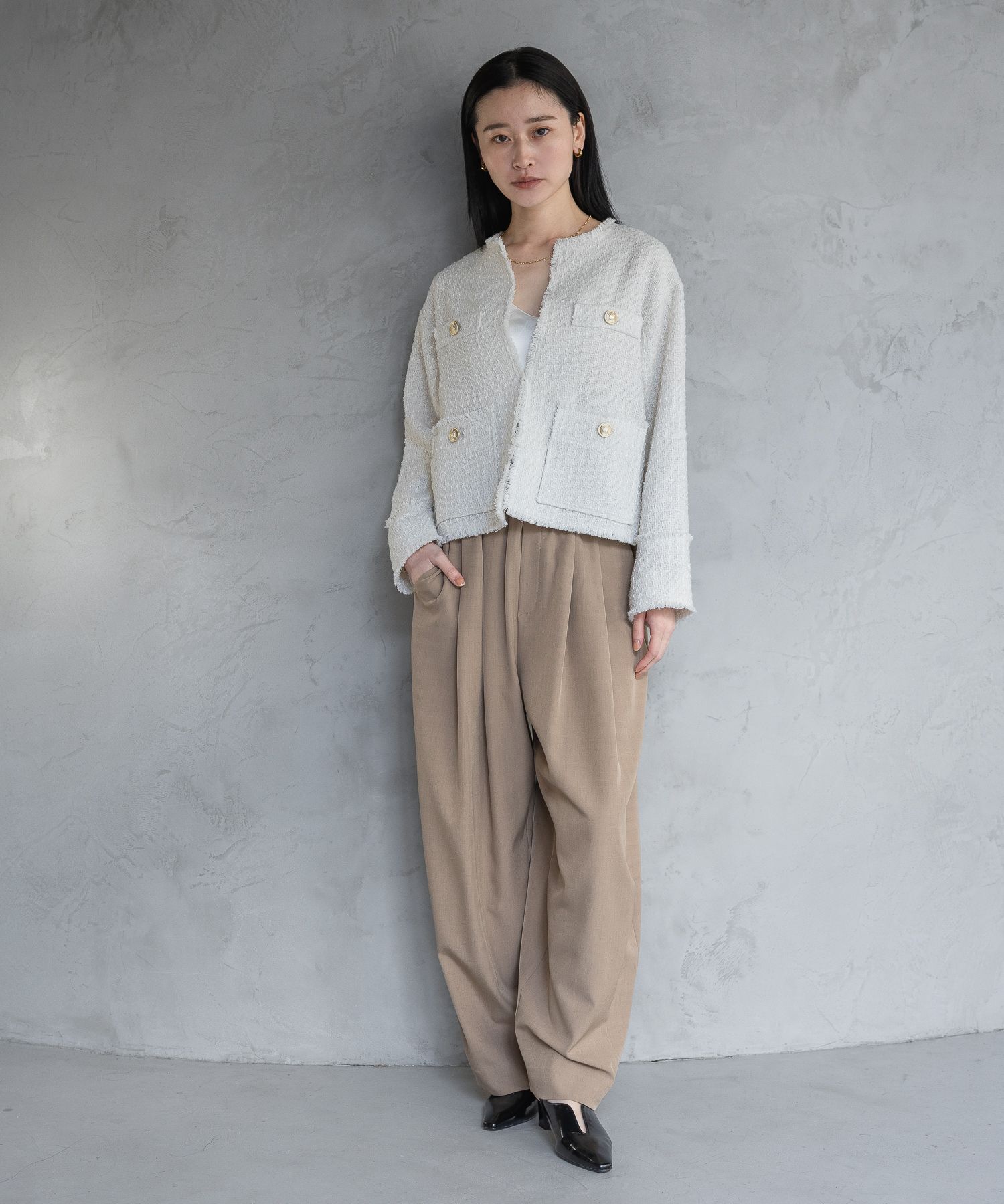 A part by 「【Sサイズ展開・セットアップ対応】ツイードノーカラージャケット」|ノーカラーコート|