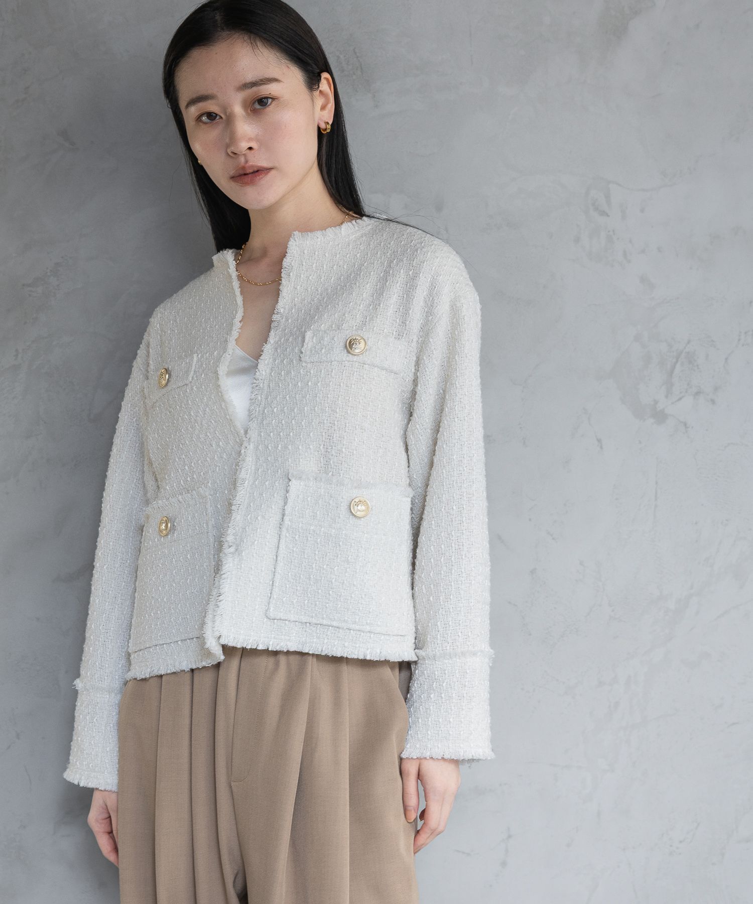 A part by 「【Sサイズ展開・セットアップ対応】ツイードノーカラージャケット」|ノーカラーコート|