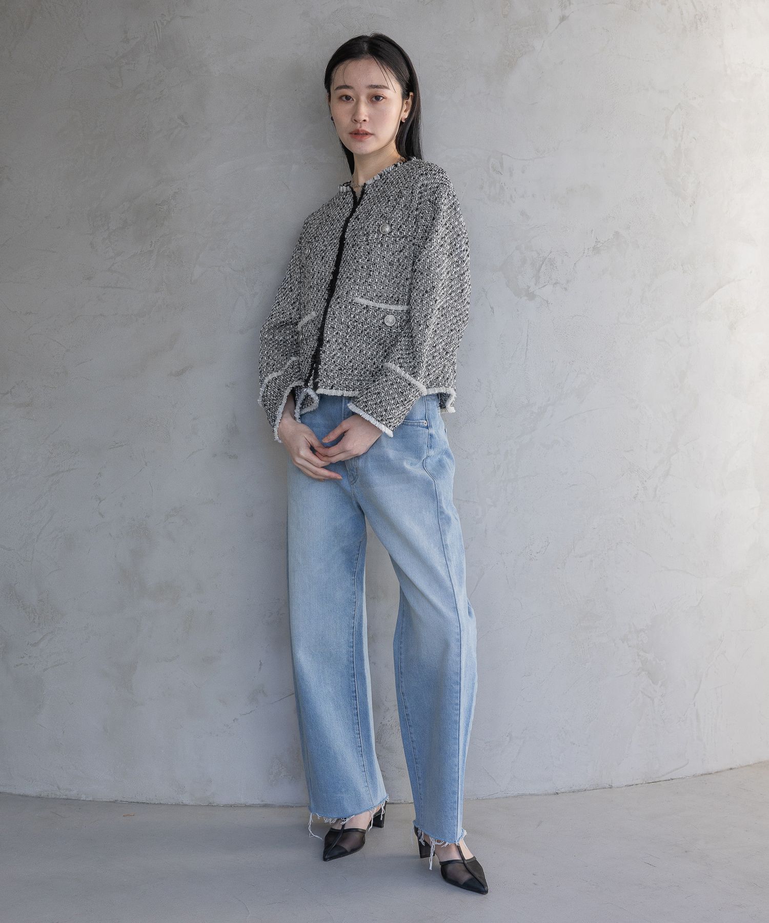 A part by 「【Sサイズ展開・セットアップ対応】ツイードノーカラージャケット」|ノーカラーコート|