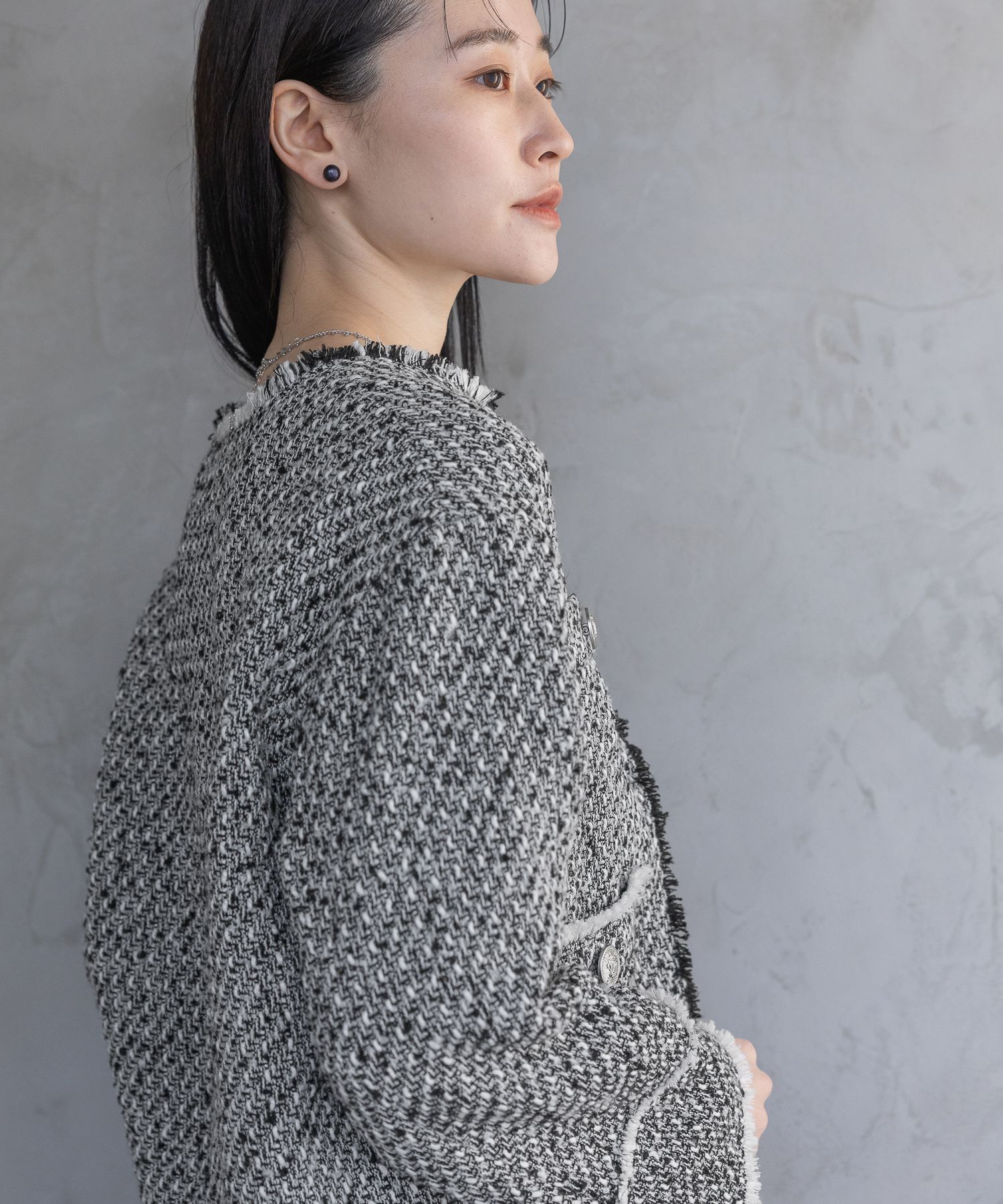 A part by 「【Sサイズ展開・セットアップ対応】ツイードノーカラージャケット」|ノーカラーコート|