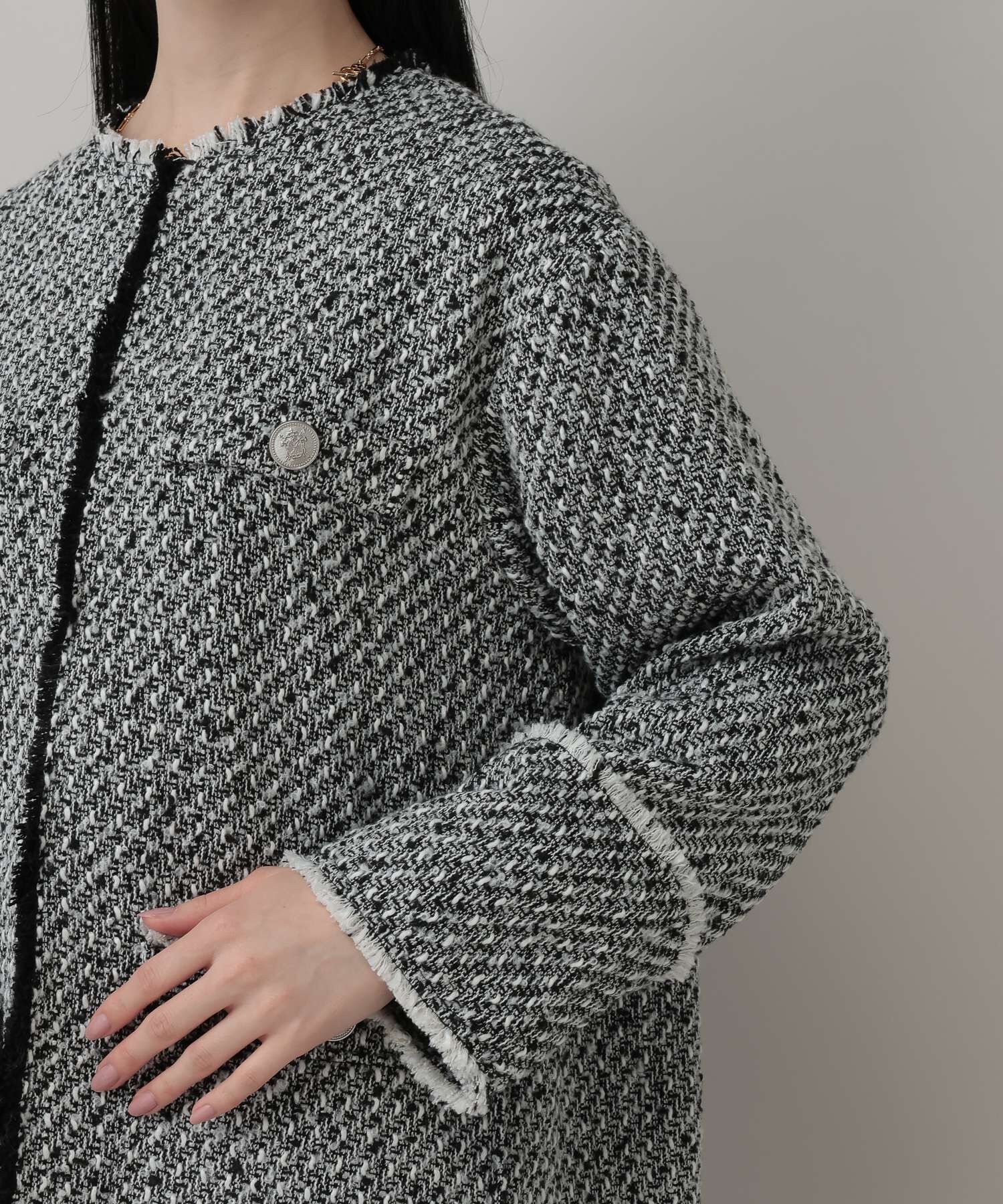 A part by 「【Sサイズ展開・セットアップ対応】ツイードノーカラージャケット」|ノーカラーコート|