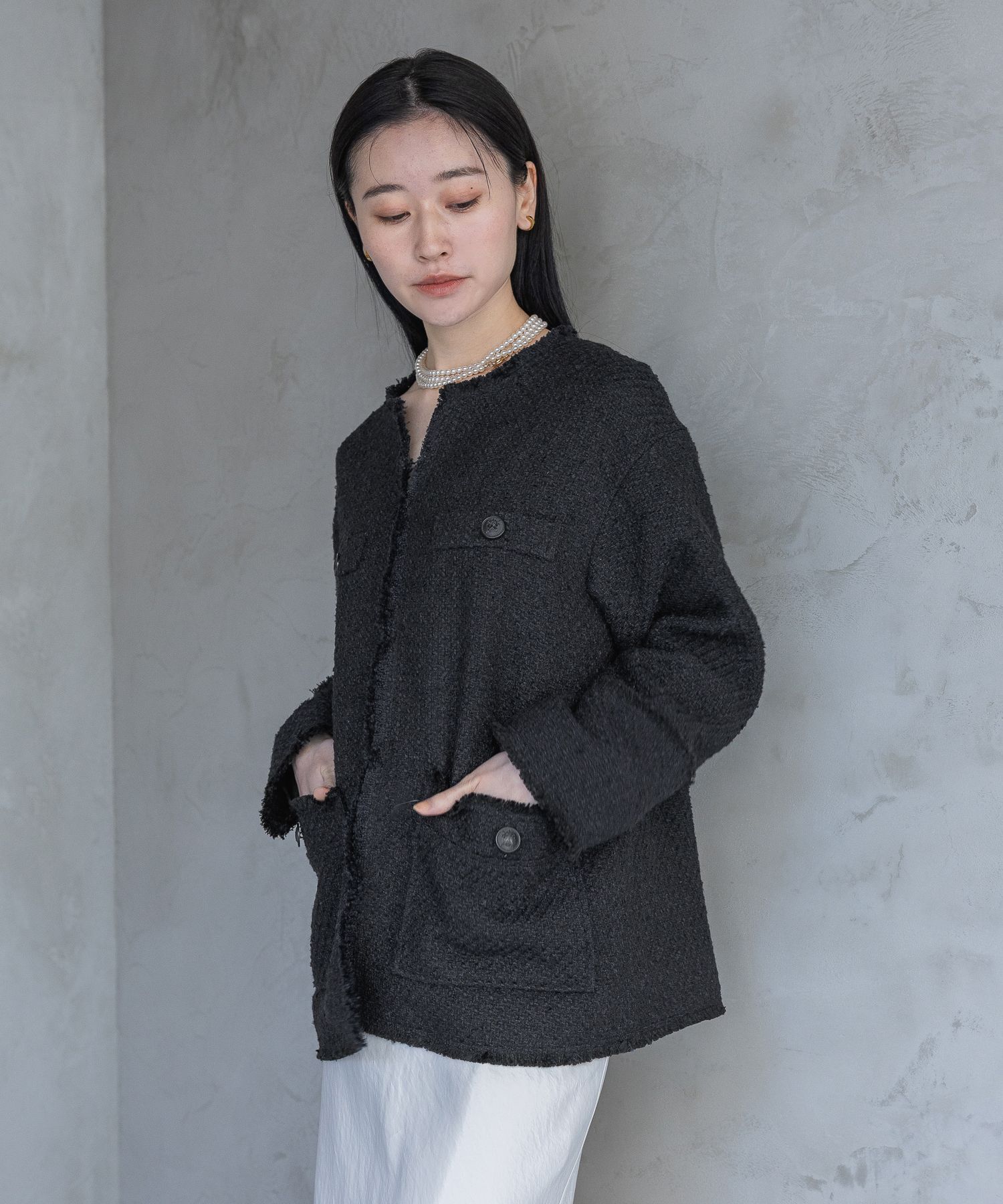 A part by 「【Sサイズ展開・セットアップ対応】ツイードノーカラージャケット」|ノーカラーコート|