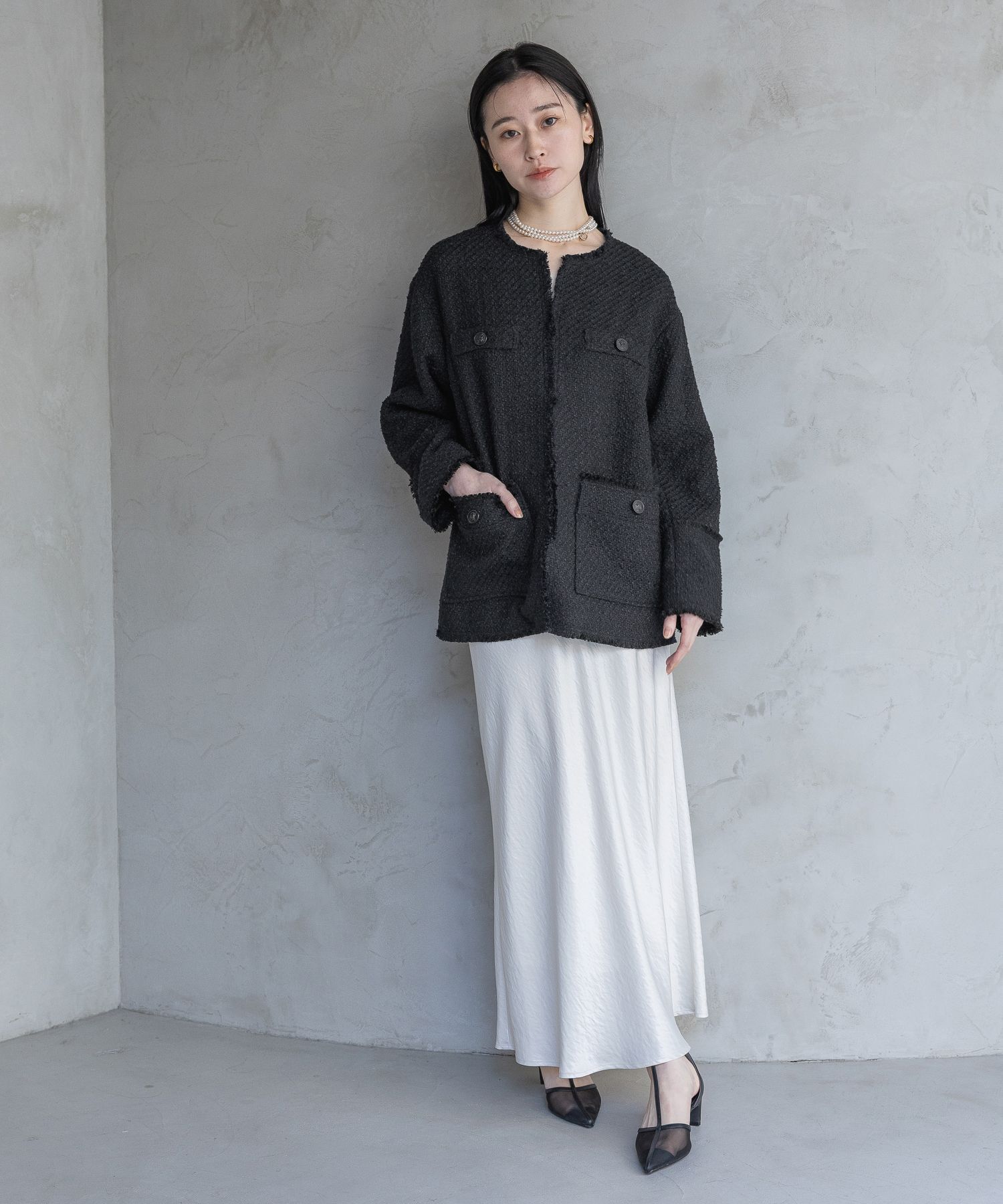 A part by 「【Sサイズ展開・セットアップ対応】ツイードノーカラージャケット」|ノーカラーコート|
