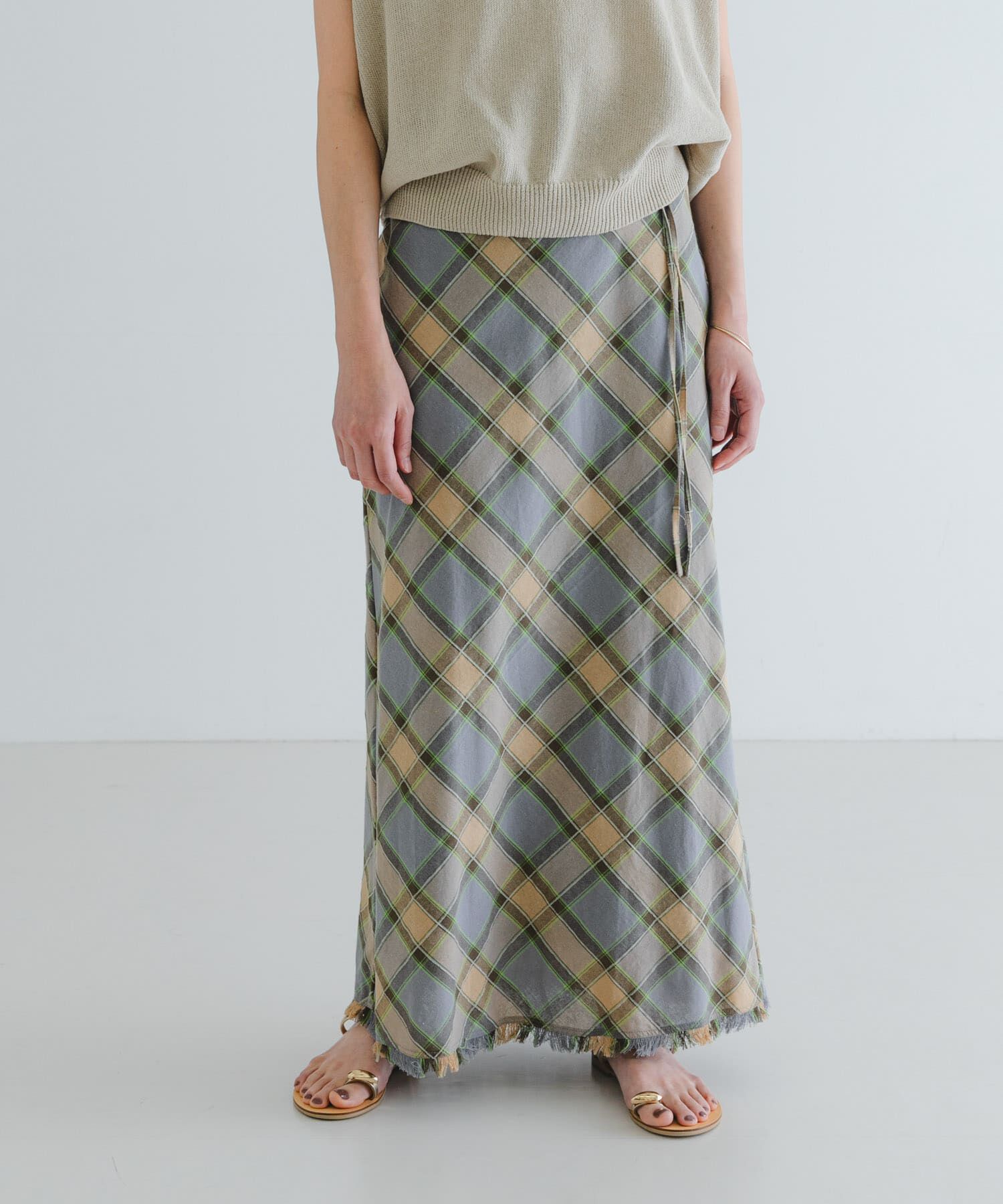 URBAN RESEARCH「バイアスチェックフリンジスカート」|スカート|グレー系その他