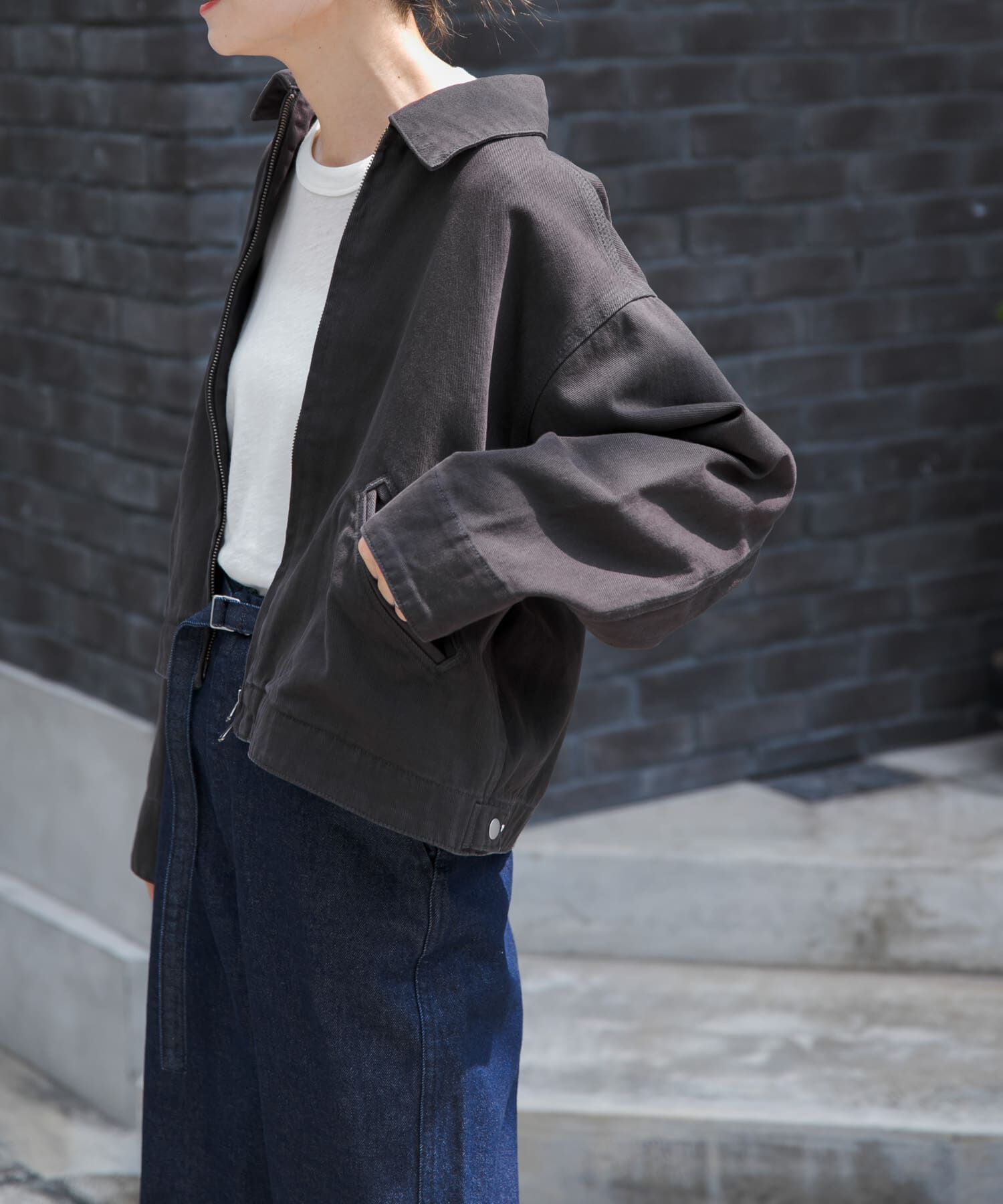 URBAN RESEARCH DOORS「FORK&SPOON　ガーメントダイツイルジップブルゾン」|ブルゾン・スタジャン|