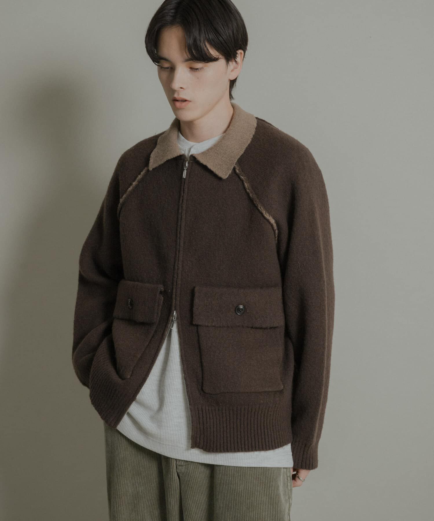 SENSE OF PLACE by URBAN RESEARCH「バイカラーニットジップブルゾン」|ブルゾン・スタジャン|