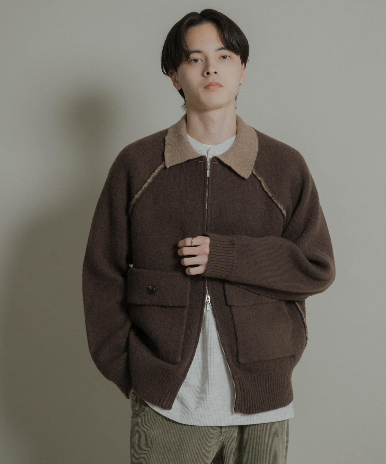 SENSE OF PLACE by URBAN RESEARCH「バイカラーニットジップブルゾン」|ブルゾン・スタジャン|