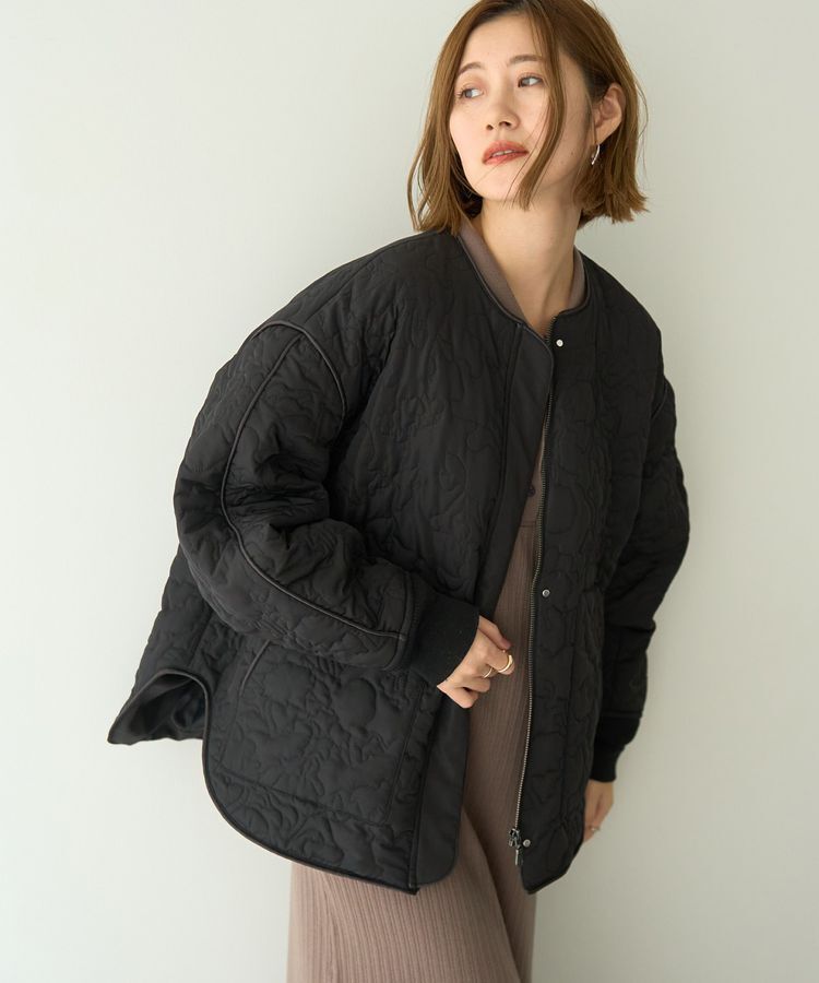 YECCA VECCA「ニュアンス柄キルティングブルゾン」|ブルゾン・スタジャン|Black