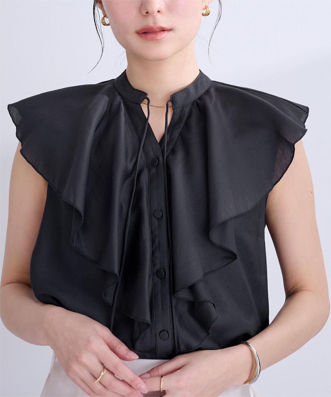 ur's「ラッフルデザインフレンチスリーブブラウス」|シャツ・ブラウス|ネイビー