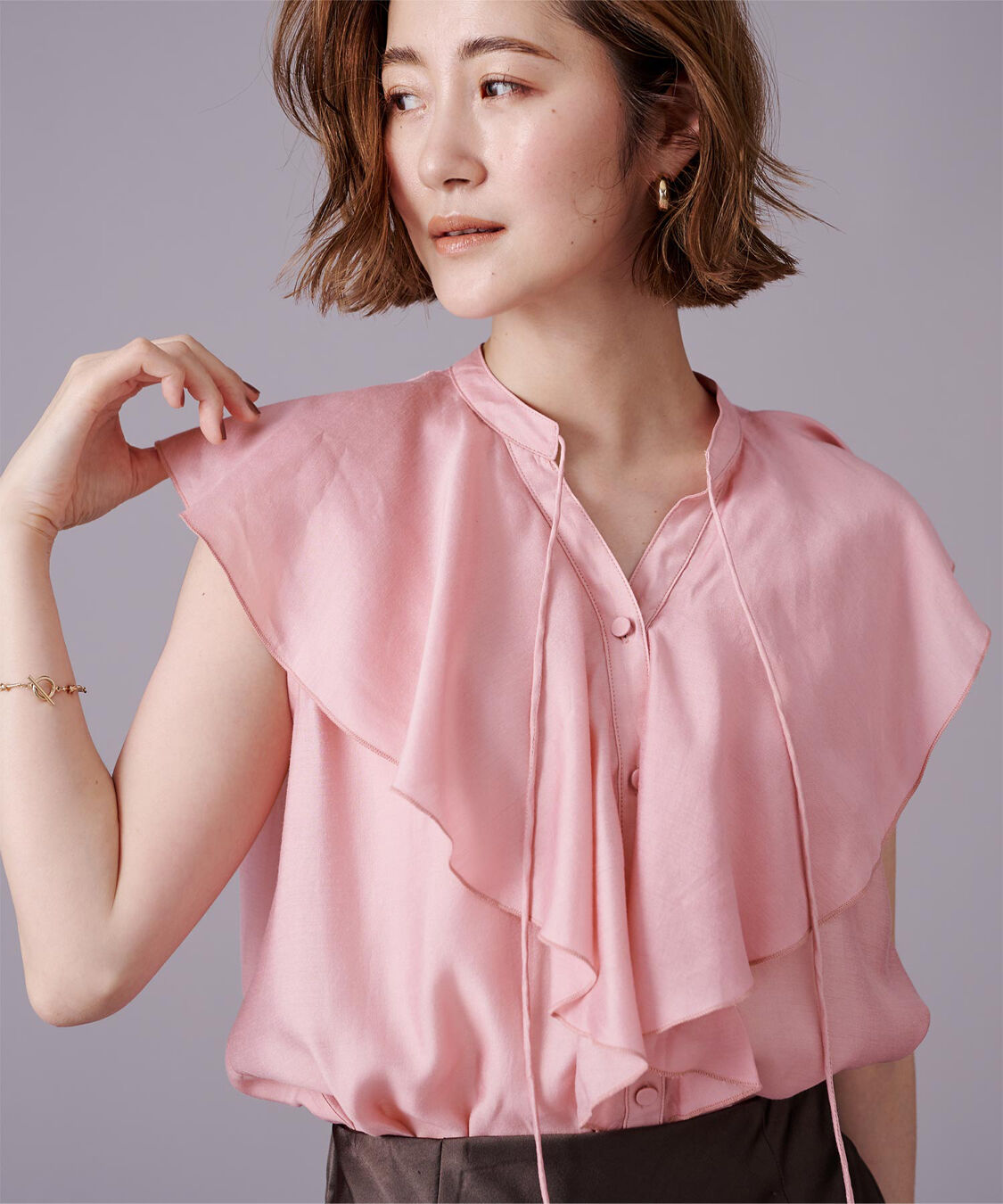 ur's「ラッフルデザインフレンチスリーブブラウス」|シャツ・ブラウス|ピンク