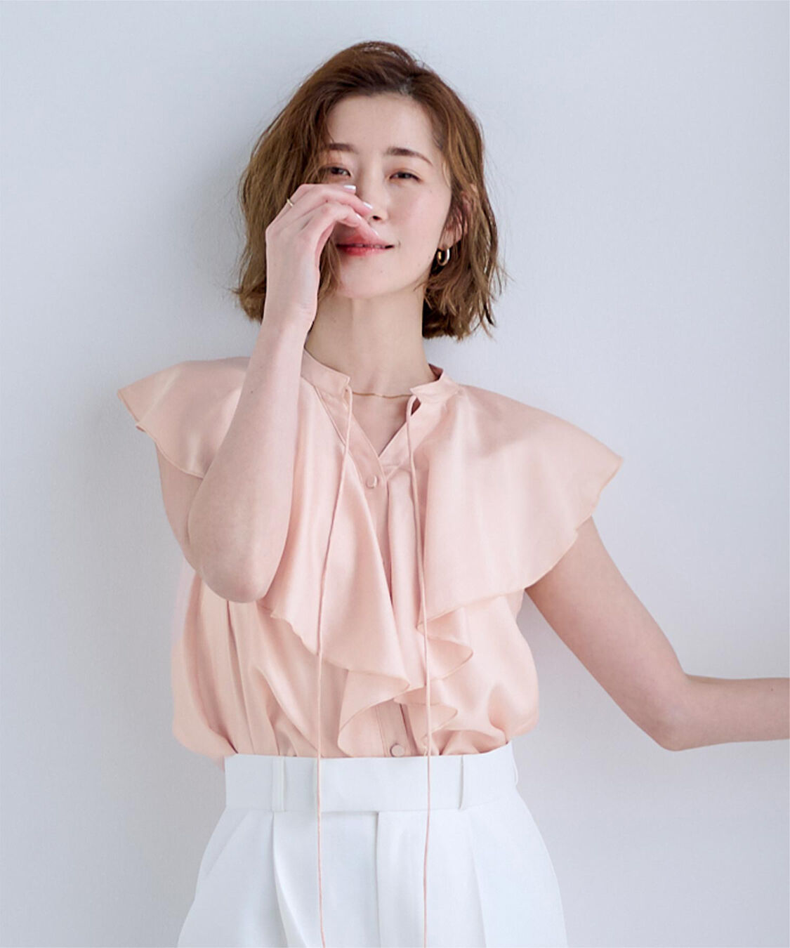 ur's「ラッフルデザインフレンチスリーブブラウス」|シャツ・ブラウス|ライトピンク