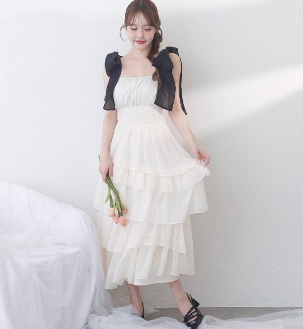  「肩リボンティアードキャミワンピ」|ワンピース|