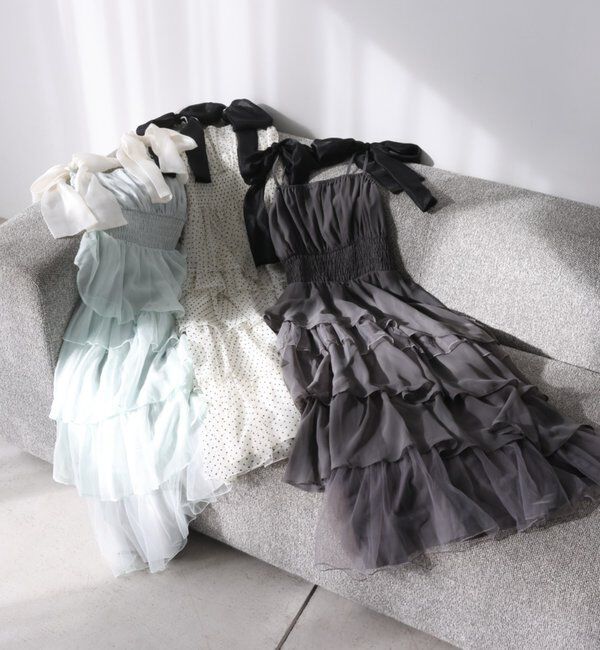  「肩リボンティアードキャミワンピ」|ワンピース|