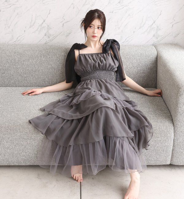  「肩リボンティアードキャミワンピ」|ワンピース|