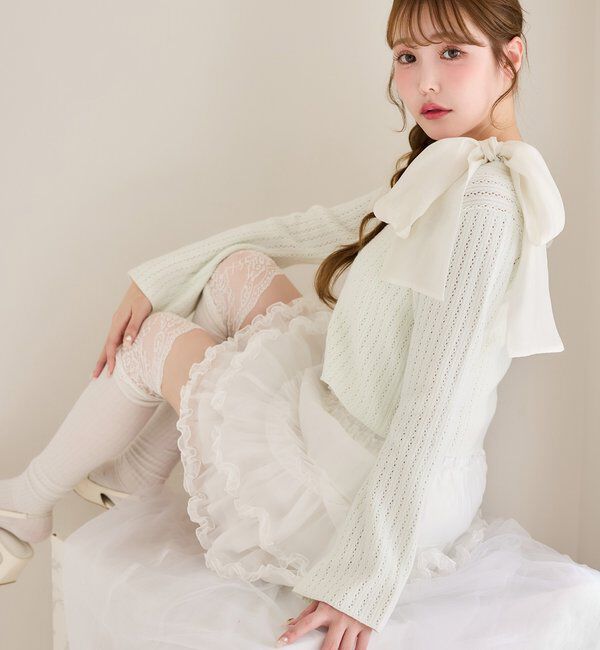  「キラキラボタンアイレットカーデ」|ニット・セーター|