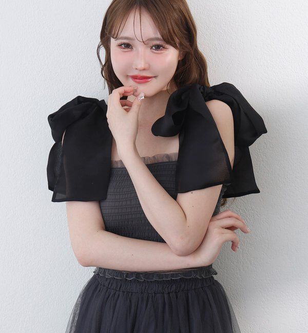  「肩リボン取り外し可能カップ付きシャーリングインナー」|プルオーバー|