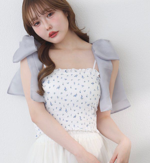  「肩リボン取り外し可能カップ付きシャーリングインナー」|プルオーバー|ホワイト系その他