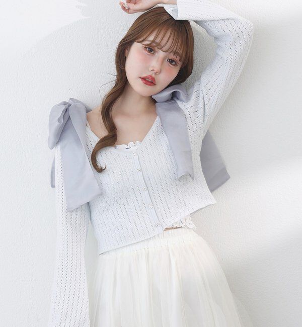  「肩リボン取り外し可能カップ付きシャーリングインナー」|プルオーバー|