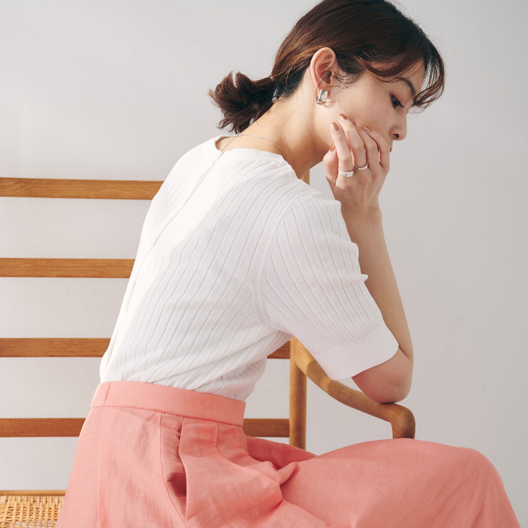 UNTITLED「【五分袖/タイト】コットンリネン2WAYニット」|ニット・セーター|