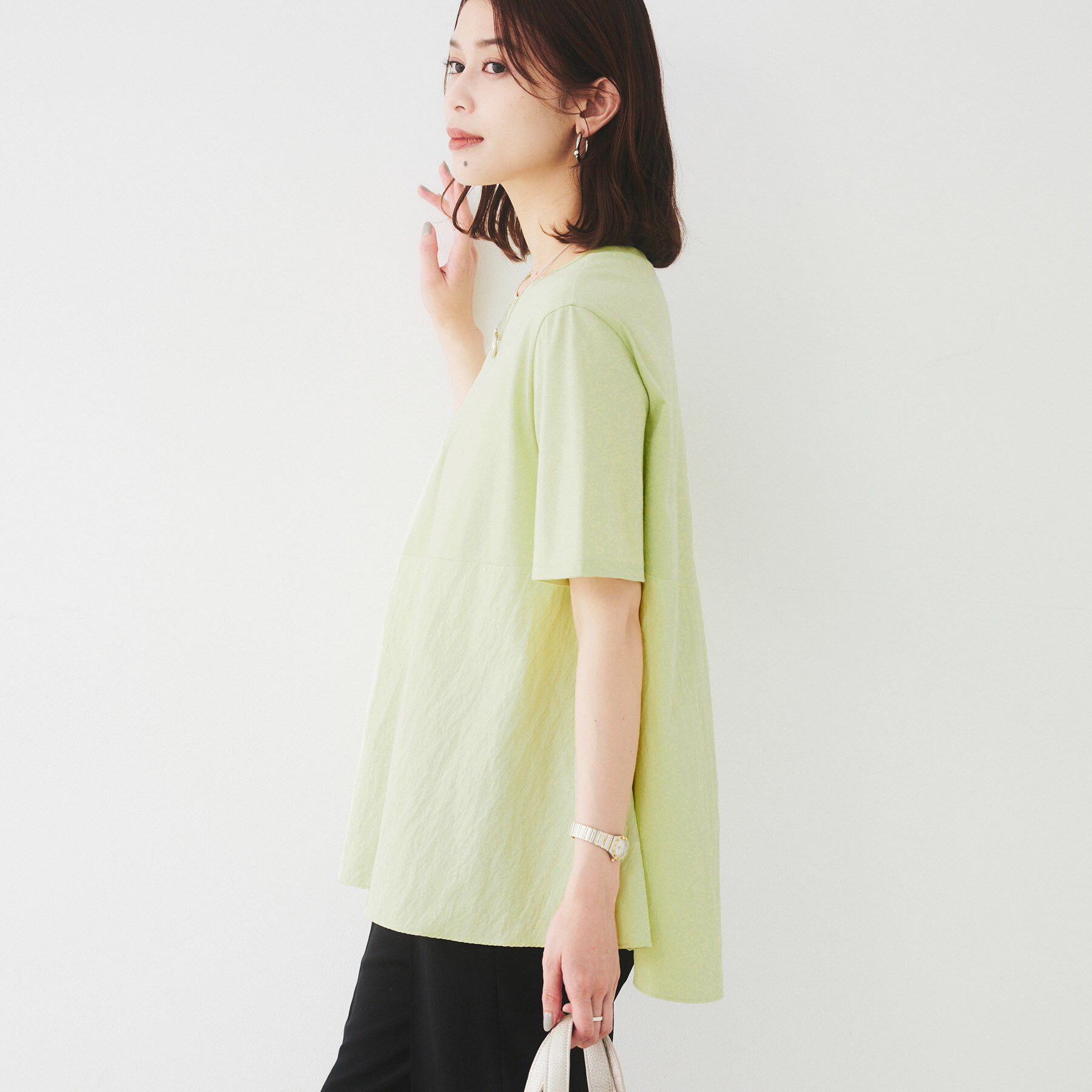 UNTITLED「【UVカット/接触冷感/Tシャツ】異素材ドッキングペプラム」|Tシャツ・カットソー|